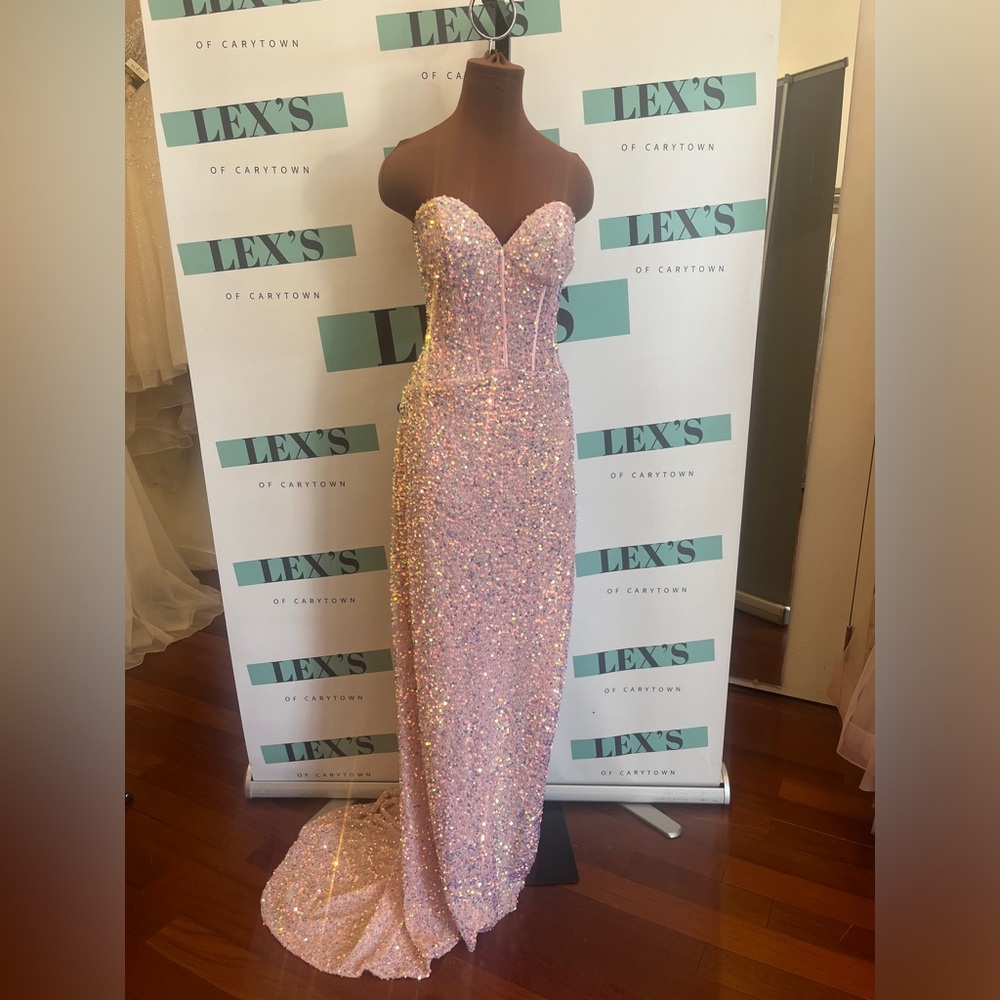 Sherri Hill strapless velvet sequin gown with corset top and side slit